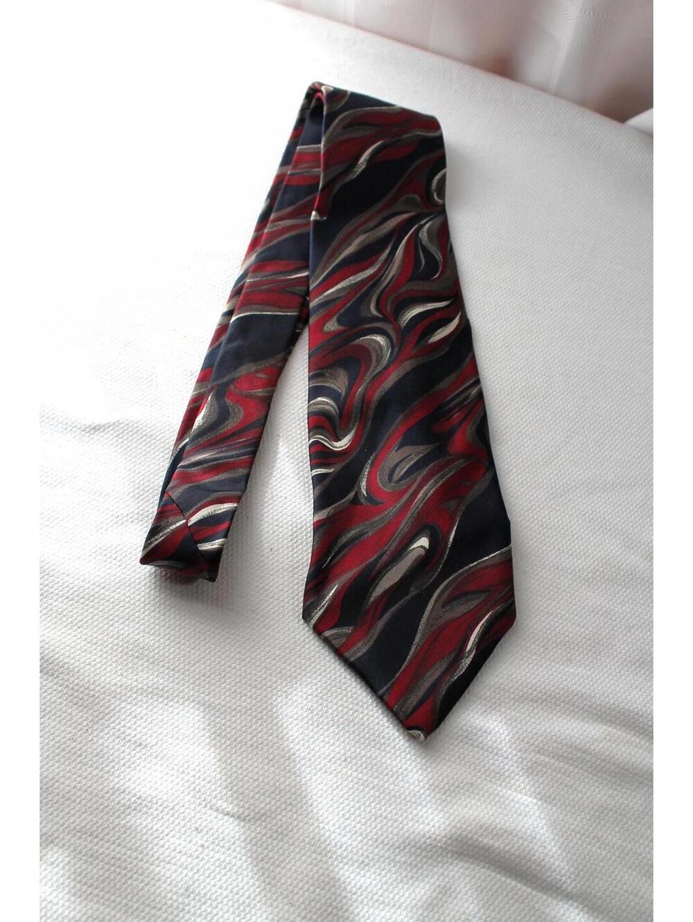 Vintage Barrington Silk Necktie, Blue, Maroon, Gray, White, 4 X 57 Inches